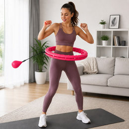 Hula hop z obciążeniem i masażerem, regulowane koło fitness do ćwiczeń brzucha i talii, 24 wypustki różowe