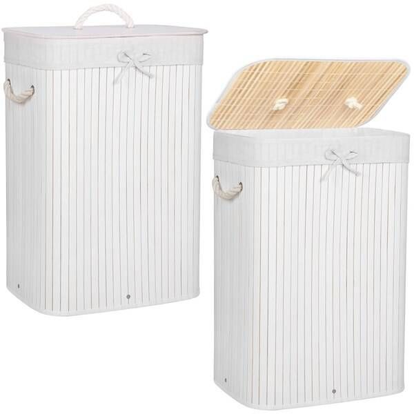 Pojemnik na pranie 72L kosz z klapą bambus naturalny biały