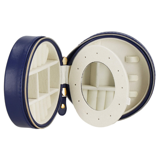 Szkatułka na biżuterię okrągła 11x5 cm jasnoróżowy organizer z przegródkami ekoskóra