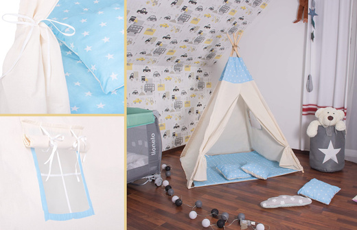 Namiot Tipi dla dzieci wigwam błękitny w gwiazdki XXL
