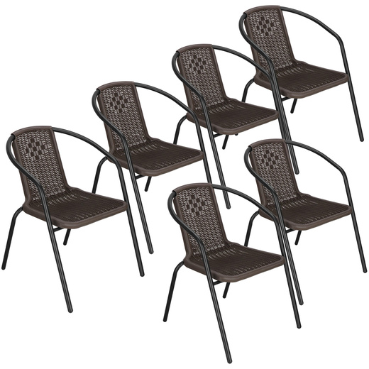 Meble ogrodowe metalowe zestaw stół 140x80 cm i 6 krzeseł na taras balkon czarno-brązowe