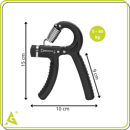 Ściskacz do rąk z regulacją oporu 5 - 60 kg do ćwiczeń dłoni, rehabilitacji czarny