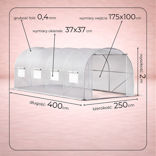 Folia na tunel ogrodowy 4x2,5x2 m zapasowe poszycie na szklarnię foliak UV-4 140g/m