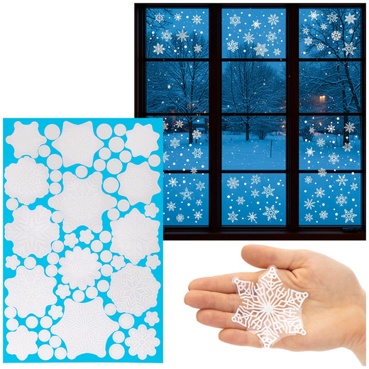 Naklejki świąteczne na okno 65 szt. płatki śniegu, ozdoby samoprzylepne, białe
