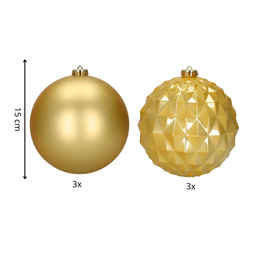 Bombki choinkowe 15 cm 6 szt. zestaw ozdoby świąteczne matowe i geometryczne złote