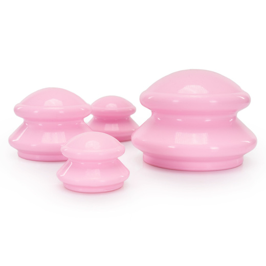 Bańki chiński, gumowe do masażu zestaw 4 szt. antycellulitowy, różowe