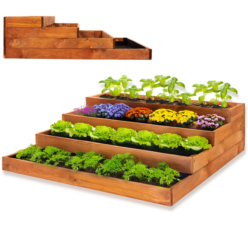 Skrzynia drewniana na warzywa 4- piętrowa, warzywniak 123x123 cm brązowy