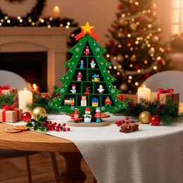 Choinka drewniana świąteczna 28 cm z figurkami dekoracja bożonarodzeniowa