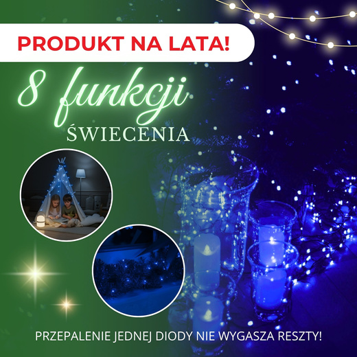 Lampki choinkowe 300 Led niebieskie 21,5 m oświetlenie świąteczne