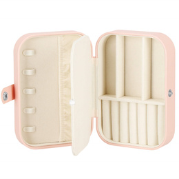 Szkatułka na biżuterię ekoskóra 16x11x5 cm różowy organizer z przegródkami