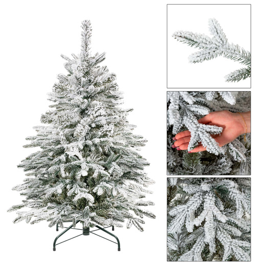 Choinka sztuczna 120 cm świerk kaukaski ośnieżony jak żywy, nowoczesny, ze stojakiem