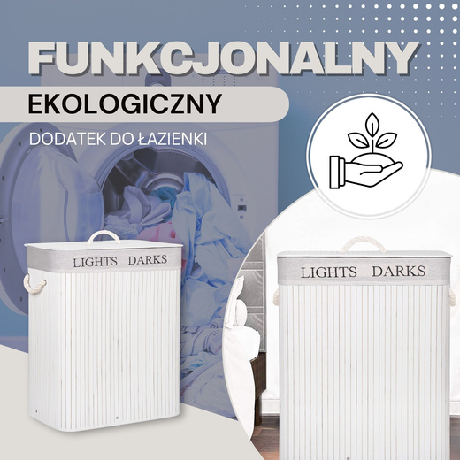 Kosz na pranie 100L z pokrywą biały bambus