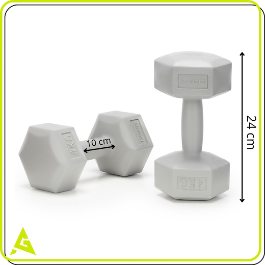Ciężarki 2x4 kg hexagonalne do ćwiczeń fitness hantle zestaw 2 szt. szare