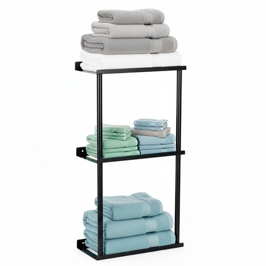Wieszak łazienkowy na ręczniki, ścienny trzypoziomowy, czarny