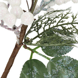 Gałązka świąteczna liść dekoracja z brokatowym ptaszkiem do stroika 25,5 cm