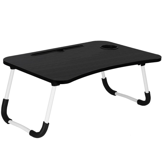 Stolik pod laptopa z miejscem na kubek i tablet, składana podstawka na komputer czarna