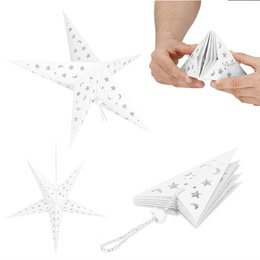Gwiazda papierowa świąteczna biała 3D 25 cm i lampki choinkowe 10 led ciepły biały