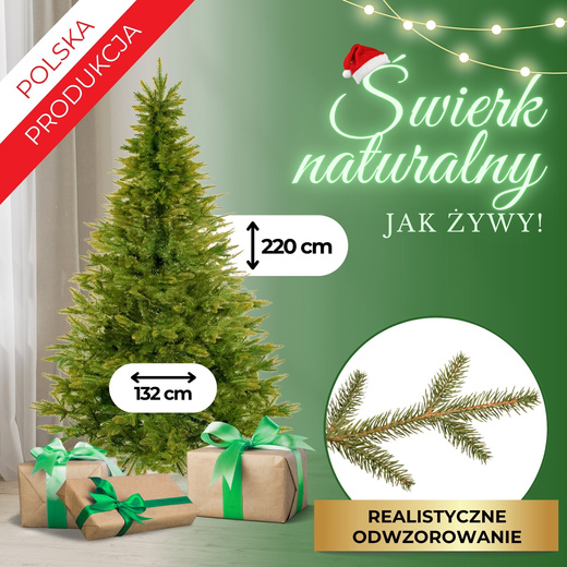 Choinka sztuczna 220 cm świerk naturalny z metalowym stojakiem
