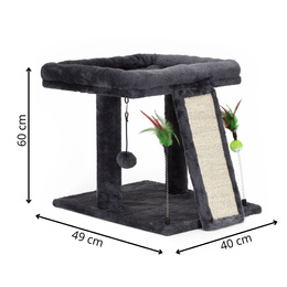 Drapak dla kota, dwa poziomy, legowisko z drabinką i sizalem do drapania, grafitowy