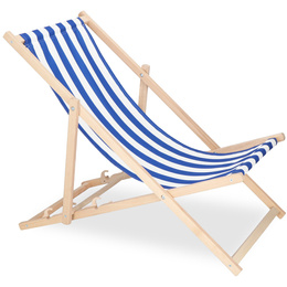 Leżak ogrodowy, drewniany z 3-stopniową regulacją, plażowy, balkonowy, biało-niebieskie pasy