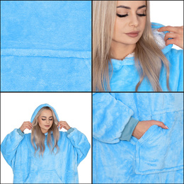 Kocobluza damska męska oversize koc bluza 2w1 z kapturem XXL ciepła morski niebieski