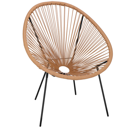 Owalne krzesło ogrodowe, wys. 86 cm rattanowy fotel ażurowy beżowe