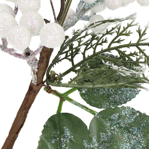 Gałązka świąteczna liść dekoracja z brokatowym ptaszkiem do stroika 25,5 cm