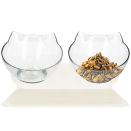 Podwójna miska dla psa i kota z podstawką antypoślizgowa przeźroczyste