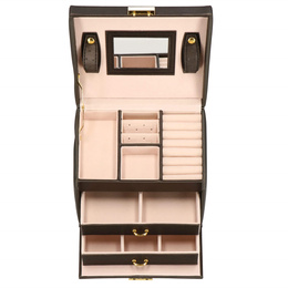 Szkatułka na biżuterię ekoskóra 17,5x14x12,5 cm brązowy organizer z przegródkami