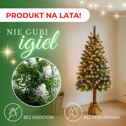 Choinka na pniu 140 cm sztuczna sosna diamentowa ośnieżona premium ze stojakiem i jutą