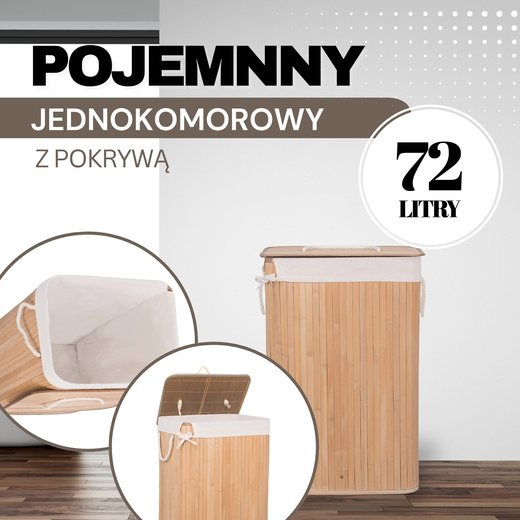 Kosz na pranie 72 L z pokrywą naturalny bambus