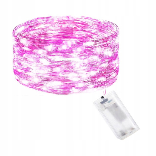 Lampki choinkowe 20 LED druciki mikro na baterie różowe