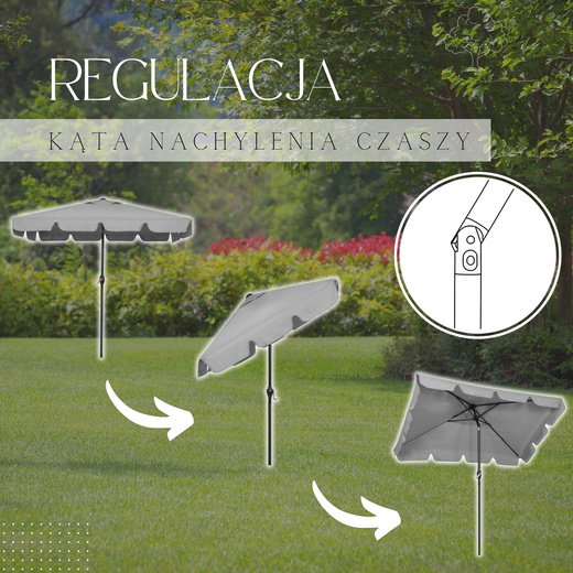 Parasol ogrodowy 240 cm duży składany z korbką na balkon, taras jasnoszary
