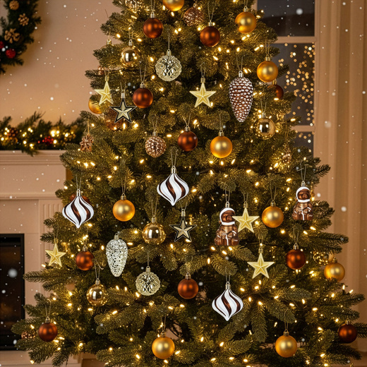 Bombki choinkowe 47 szt. zestaw dekoracji świątecznych, nietłukące, brązowy, złoty, biały