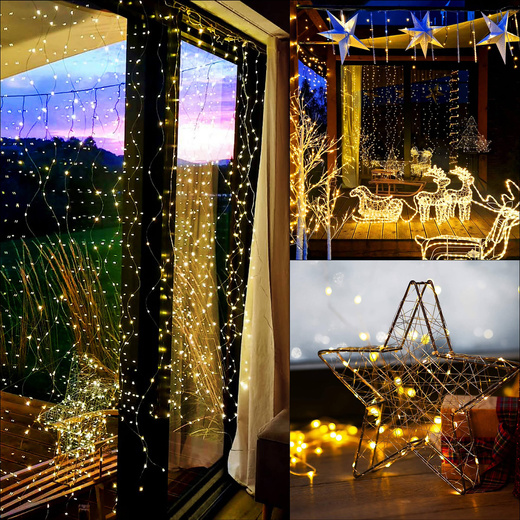 Kurtyna świetlna 300 led girlanda, lampki sople biały ciepły