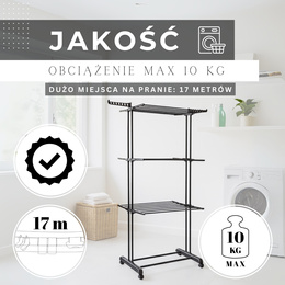 Suszarka na pranie pionowa na kółkach 180x75,5x49 cm składana na ubrania, bieliznę