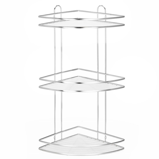 Półka łazienkowa narożna pod prysznic 3 poziomy, wisząca, srebrna