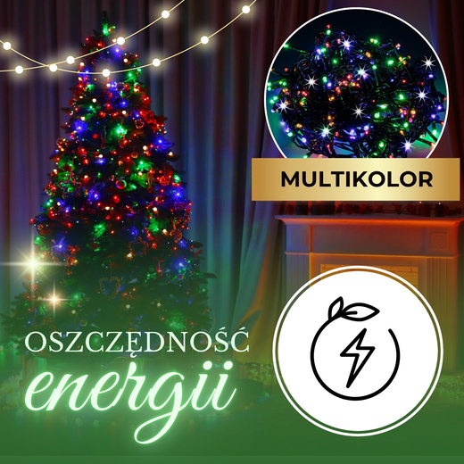 Lampki choinkowe 200 Led multikolor 15,5 m oświetlenie świąteczne