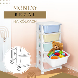 Regał mobilny z 5 szufladami szafka na kółkach na zabawki pastelowa