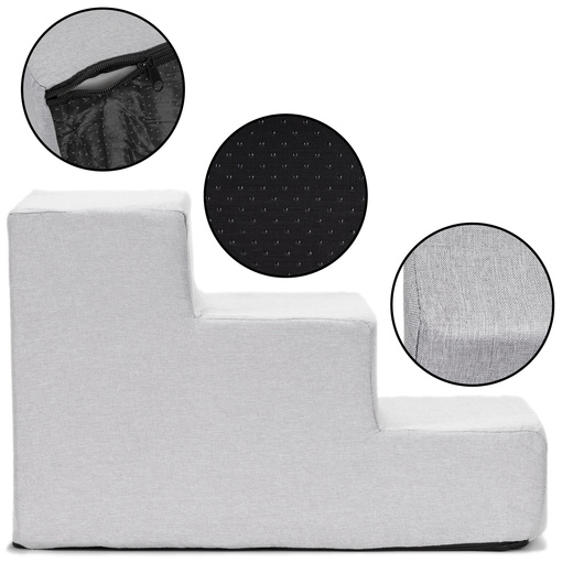 Schodki dla psa do łóżka 30 cm podest, rampa 3-stopniowa, miękkie schody szare