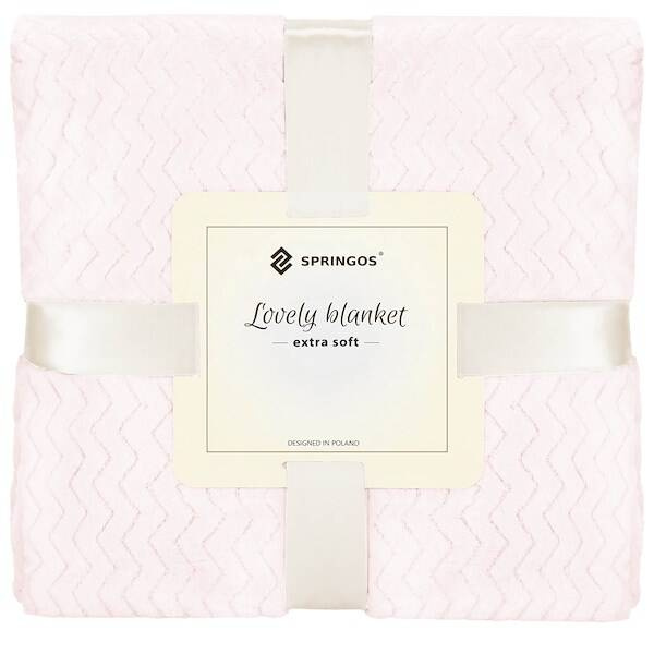 Narzuta na łóżko, pled 160x200 cm tłoczony zygzak, dwustronny koc na kanapę pudrowy róż