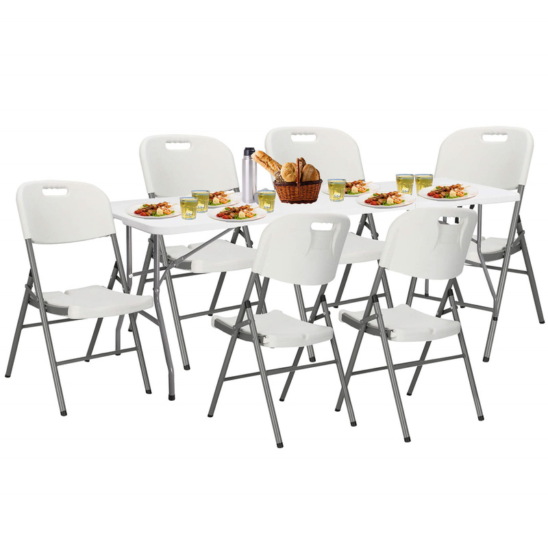 Zestaw cateringowy, turystyczny stół 240 cm z 6 krzesłami składany zestaw biały