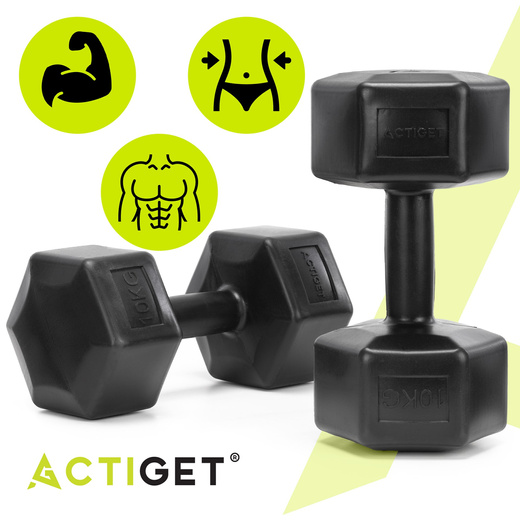 Ciężarki 2x10 kg hexagonalne do ćwiczeń fitness hantle zestaw 2 szt. czarne