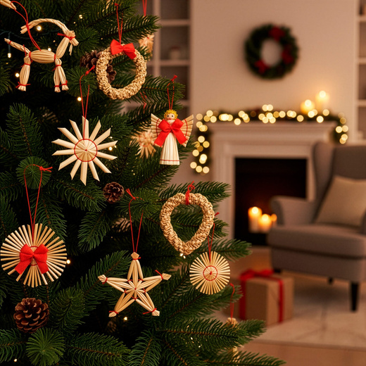 Ozdoby choinkowe, bombki słomiane 27 szt. naturalne dekoracje świąteczne, brązowe