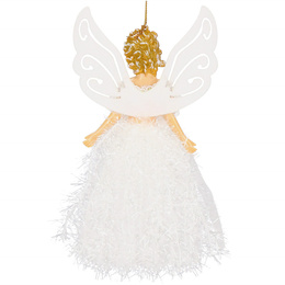 Zawieszka choinkowa aniołek 20cm świąteczna ozdoba biały brokat, cekiny