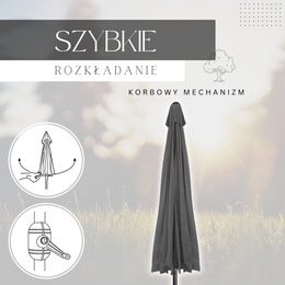 Parasol ogrodowy z korbą 410 cm duży składany na balkon, taras ciemnoszary