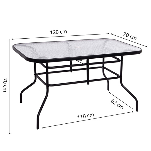 Meble ogrodowe metalowe zestaw stół 120x70 cm i 6 krzeseł na taras balkon czarne