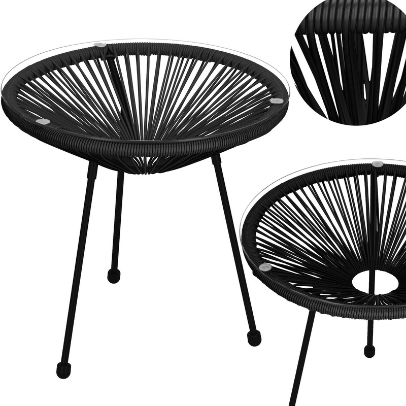 Stół ogrodowy rattanowy ze szklanym blatem 50 cm okrągły stolik na balkon czarny