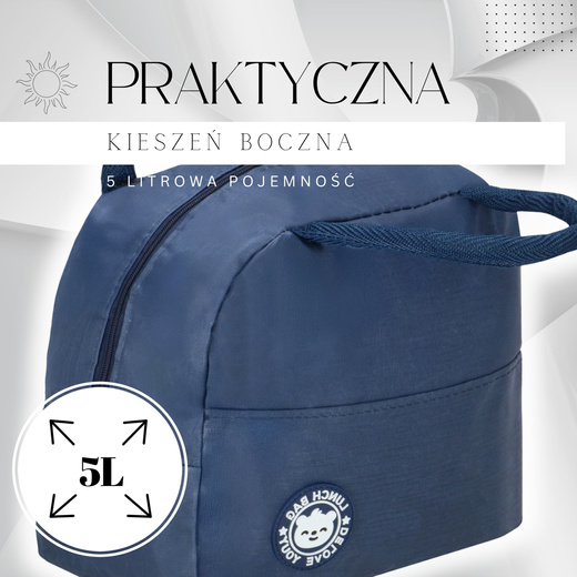 Torba termiczna na jedzenie 5L na biwak, piknik, plażę granatowa