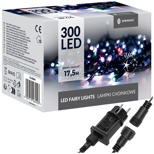 Lampki choinkowe 300 led multikolor + flash 15m oświetlenie świąteczne IP44